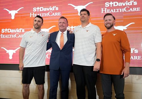 A week ago, Michael Earley (far left) was introduced as a member of Jim Schlossnagle's Texas staff, but since then, he's hit the ground running as Schlossnagle's successor at Texas A&M (Photo Credit: IMAGN)