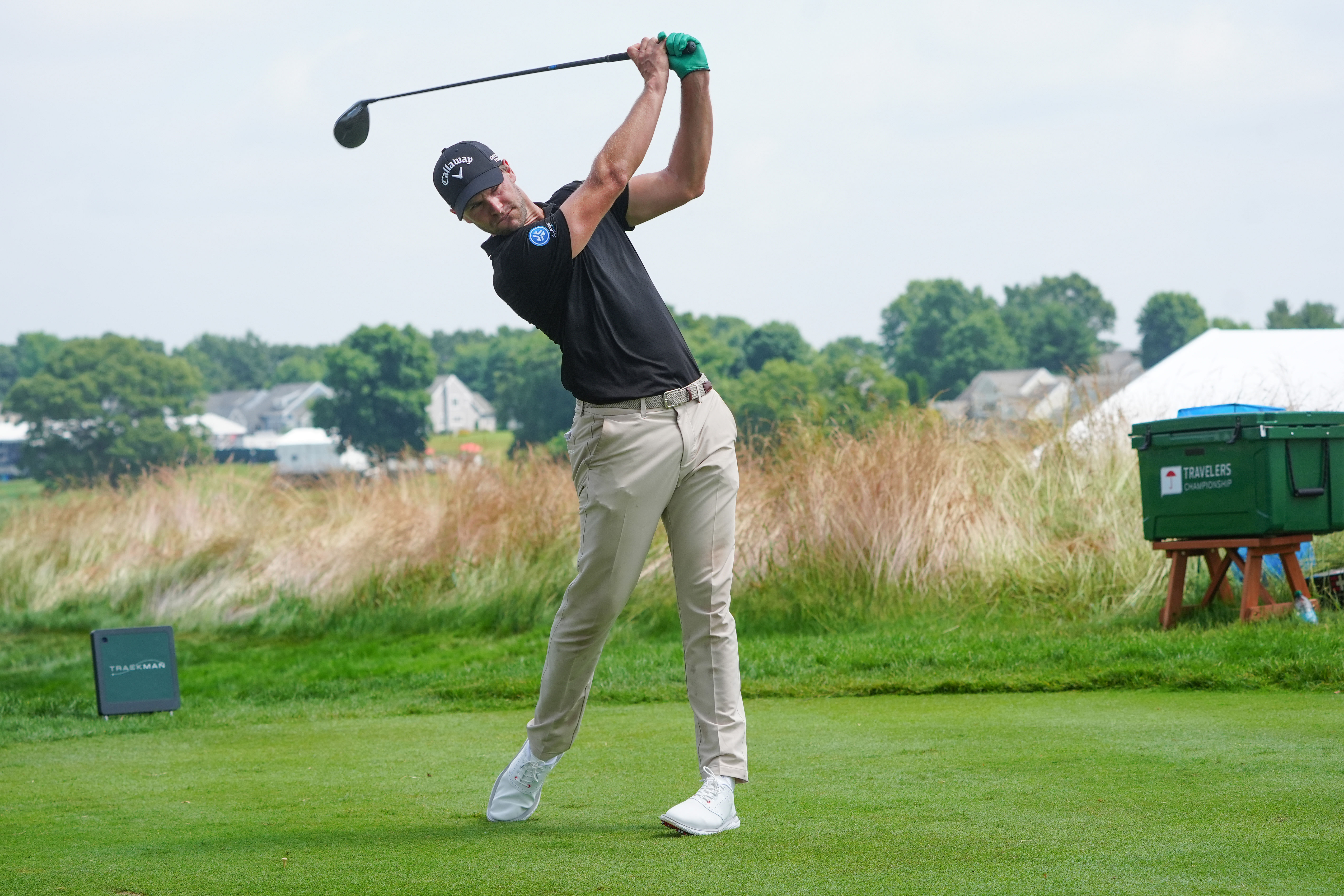 Thomas Detry drives during the Travelers Championship