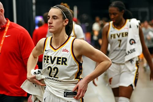 Indiana Fever guard Caitlin Clark walks off the court after the game against the Phoenix Mercury. Photo Credit: Imagn