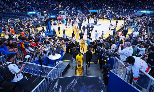 LA Lakers guard Bronny James Jr. leaves the court through the tunnel after a game at Chase Center. Photo Credit: Kelley L Cox-USA TODAY Sports/Imagn