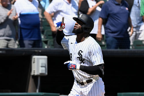 Luis Robert Jr. reacts after hitting a two-run homer. Credits: IMAGN