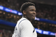 Team USA guard Anthony Edwards looks on against Canada in the USA Basketball Showcase at T-Mobile Arena. Photo Credit: Imagn