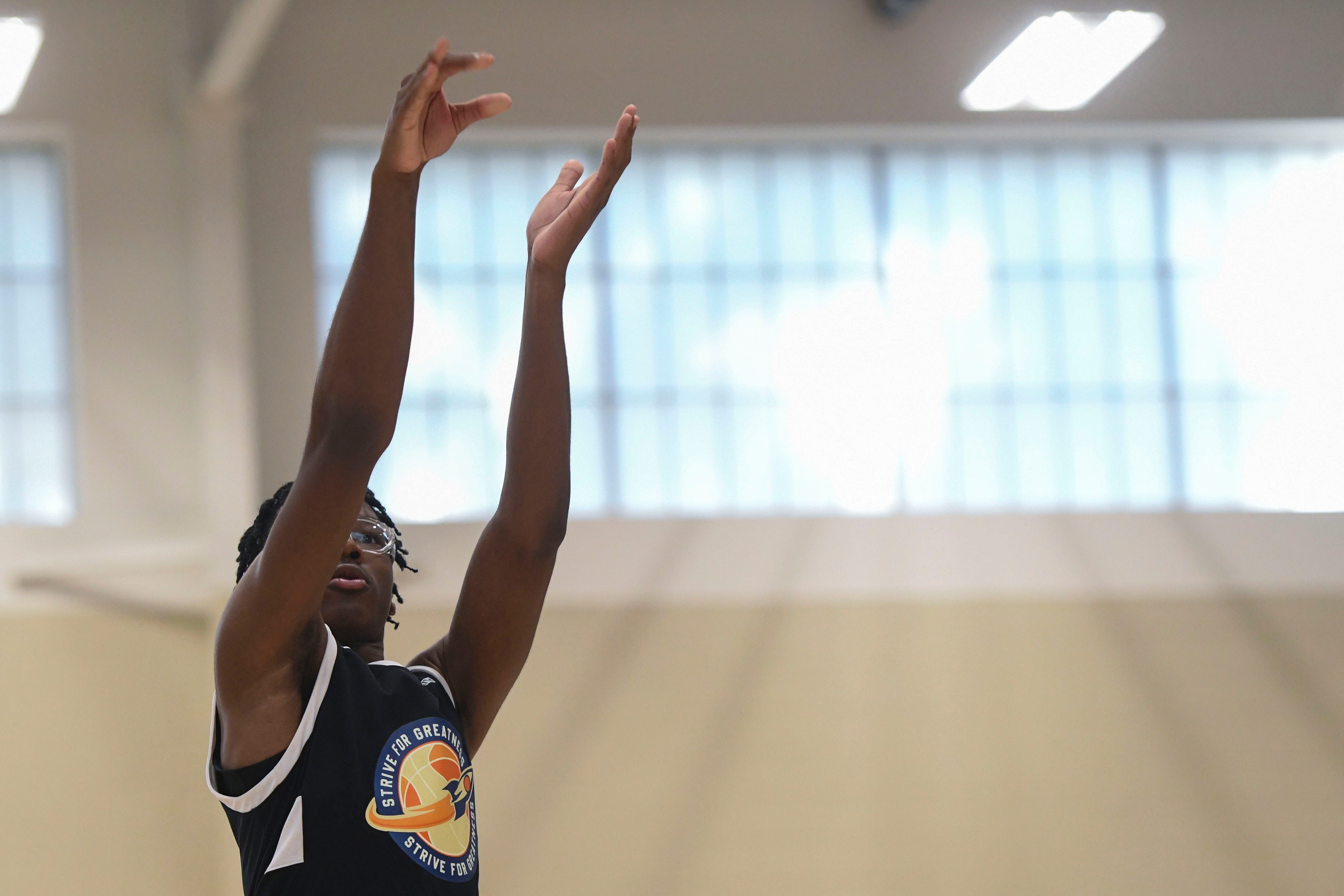 Bryce James shoots a free throw during a game on the fourth day of the Nike Peach Jam at Riverview Park Activities Center (Photo Credit: Imagn)