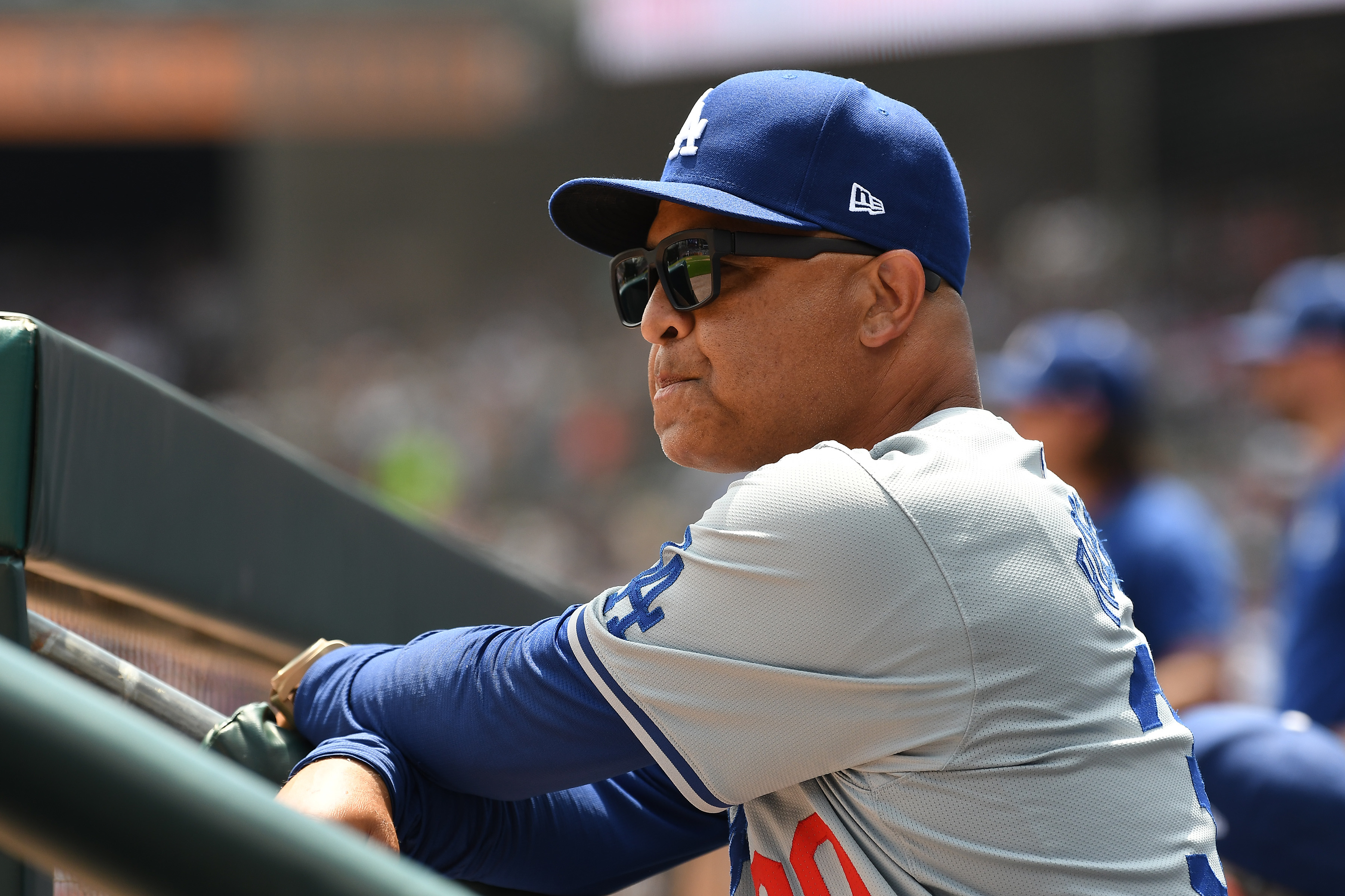 Dave Roberts watches the action against the Detroit Tiger. Credit: IMAGN