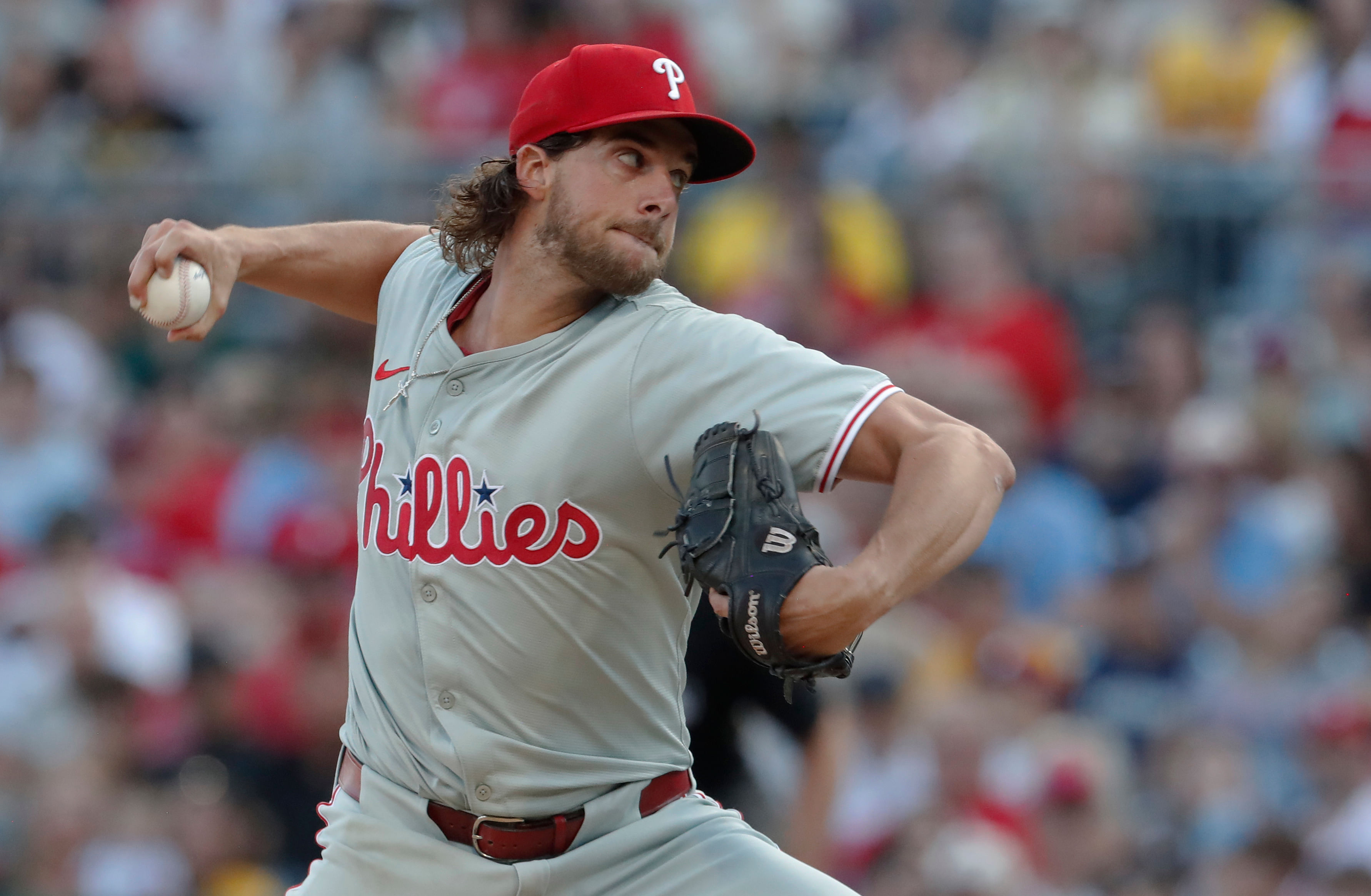 Aaron Nola might not get to seven strikeouts (Imagn)