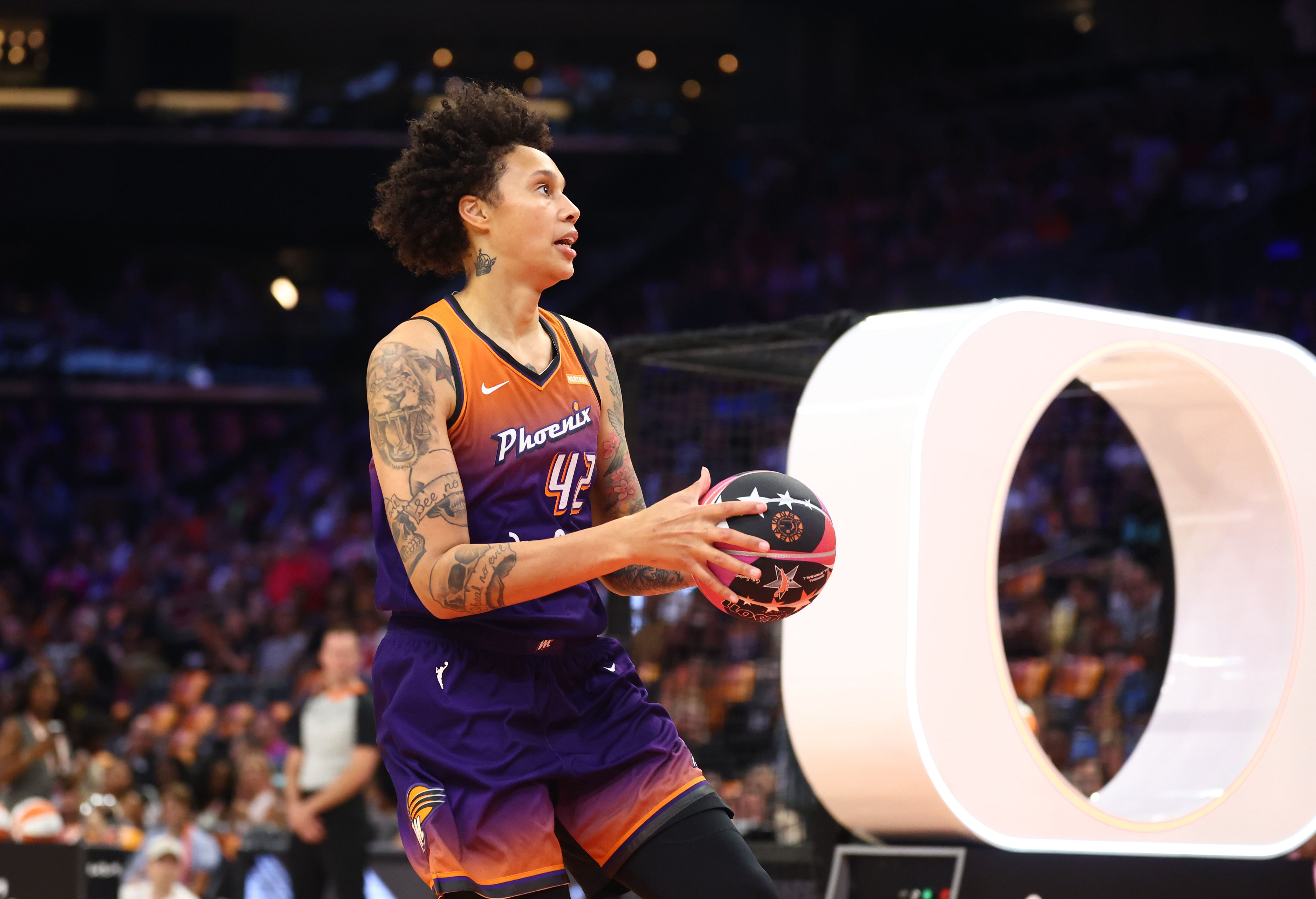 Phoenix Mercury player Brittney Griner in the skills challenge during the WNBA All-Star Skills Night at Footprint Center. Source: Imagn