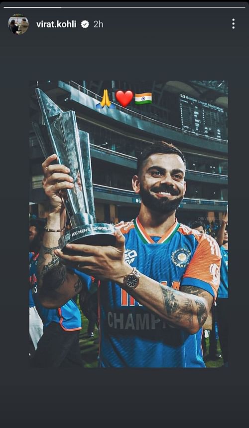 Virat Kohli shares a picture with T20 World Cup trophy (Image via Instagram/@virat.kohli)
