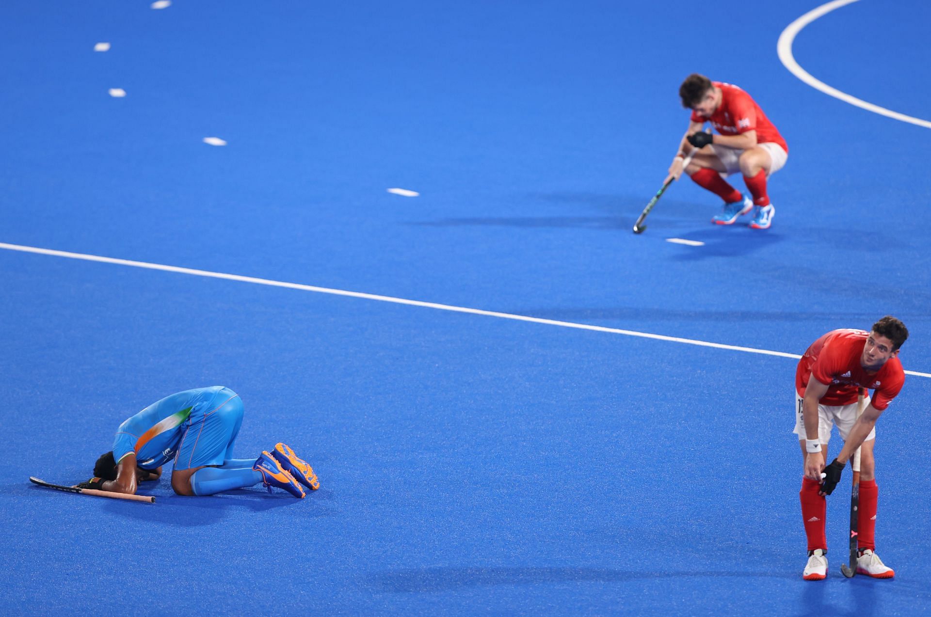 Vivid scenes of emotion on display after the India-GB Qf in Tokyo Source: Getty