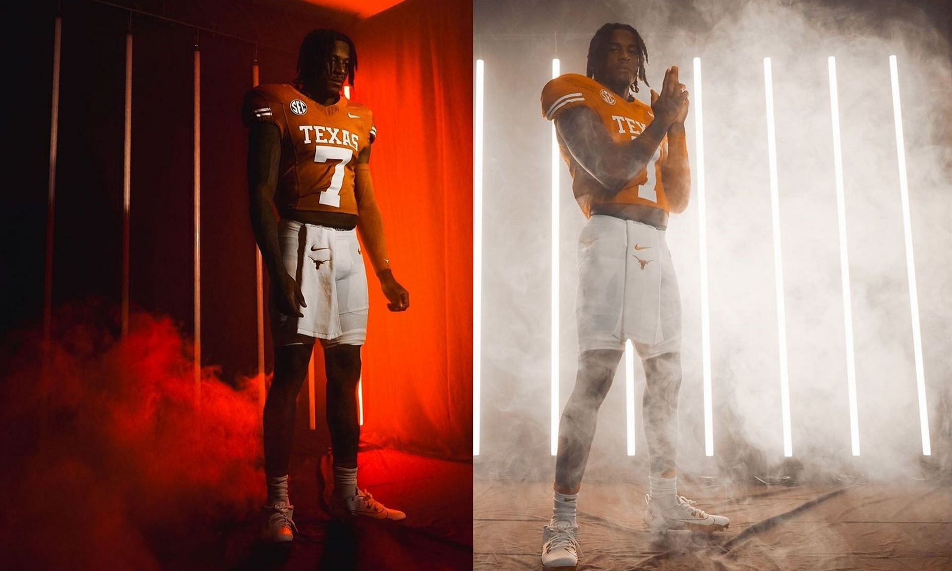 Isaiah Bond poses for photoshoot in Texas jersey.