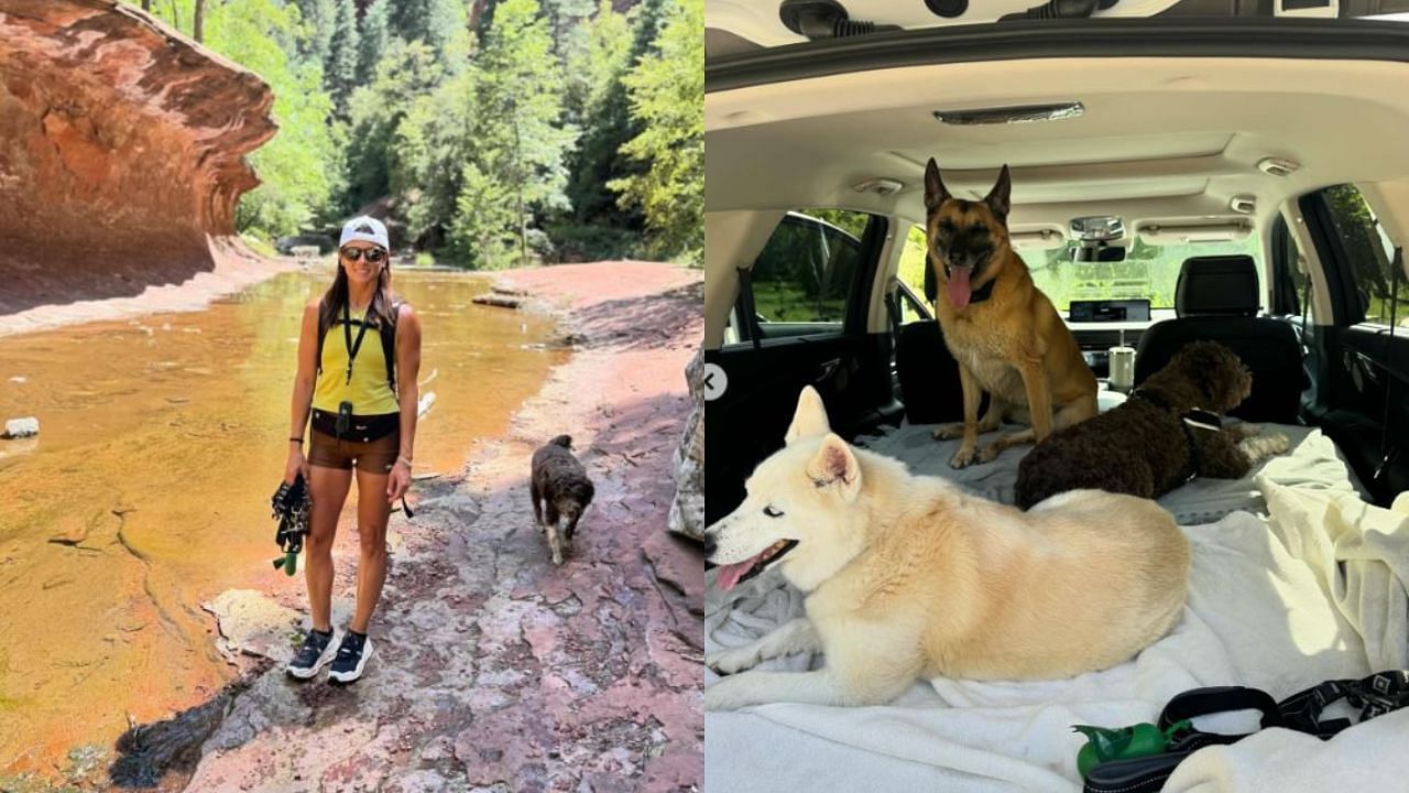 Danica Patrick with her two dogs, Dallas and Ella, in Sedona, Arizona. Image credit: Patrick