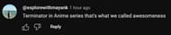 @explorewithmayank's YouTube Comment on Netflix's Official Teaser of Terminator Zero