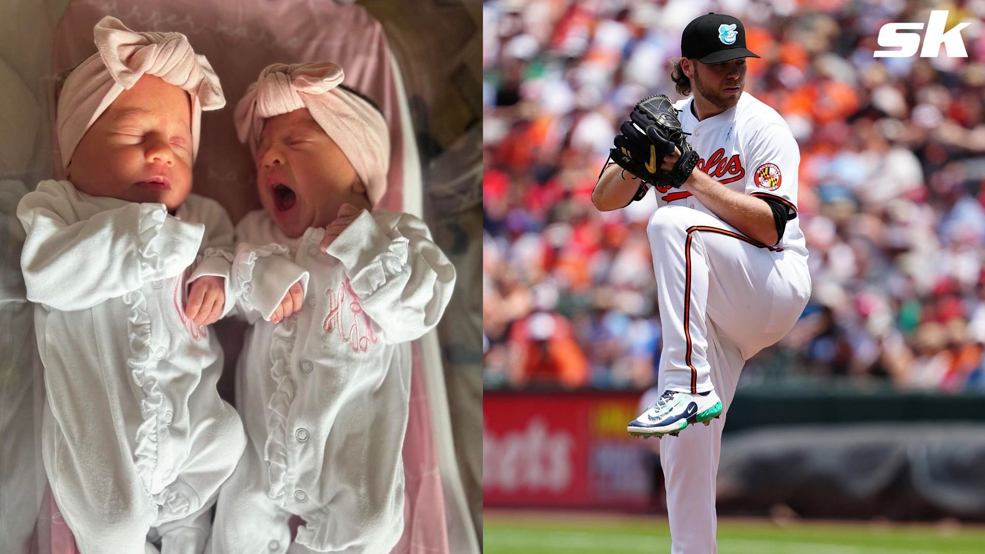 Baltimore Orioles ace Corbin Burnes shared photo of newborn twin daughters (Photo Source: IMAGN, @Corbinburnes)