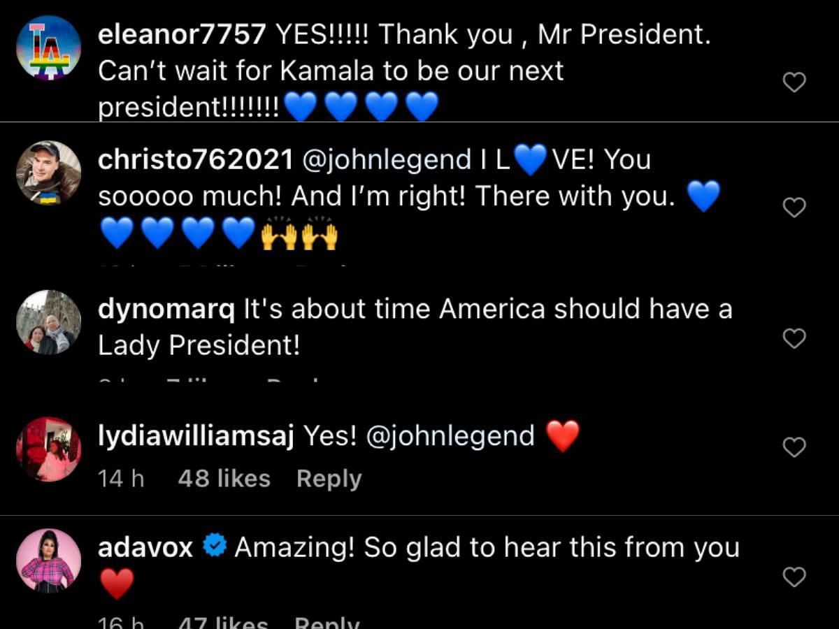 Netizens appreciate John for supporting Kamala Harris (Image via Instagram/ @johnlegend)