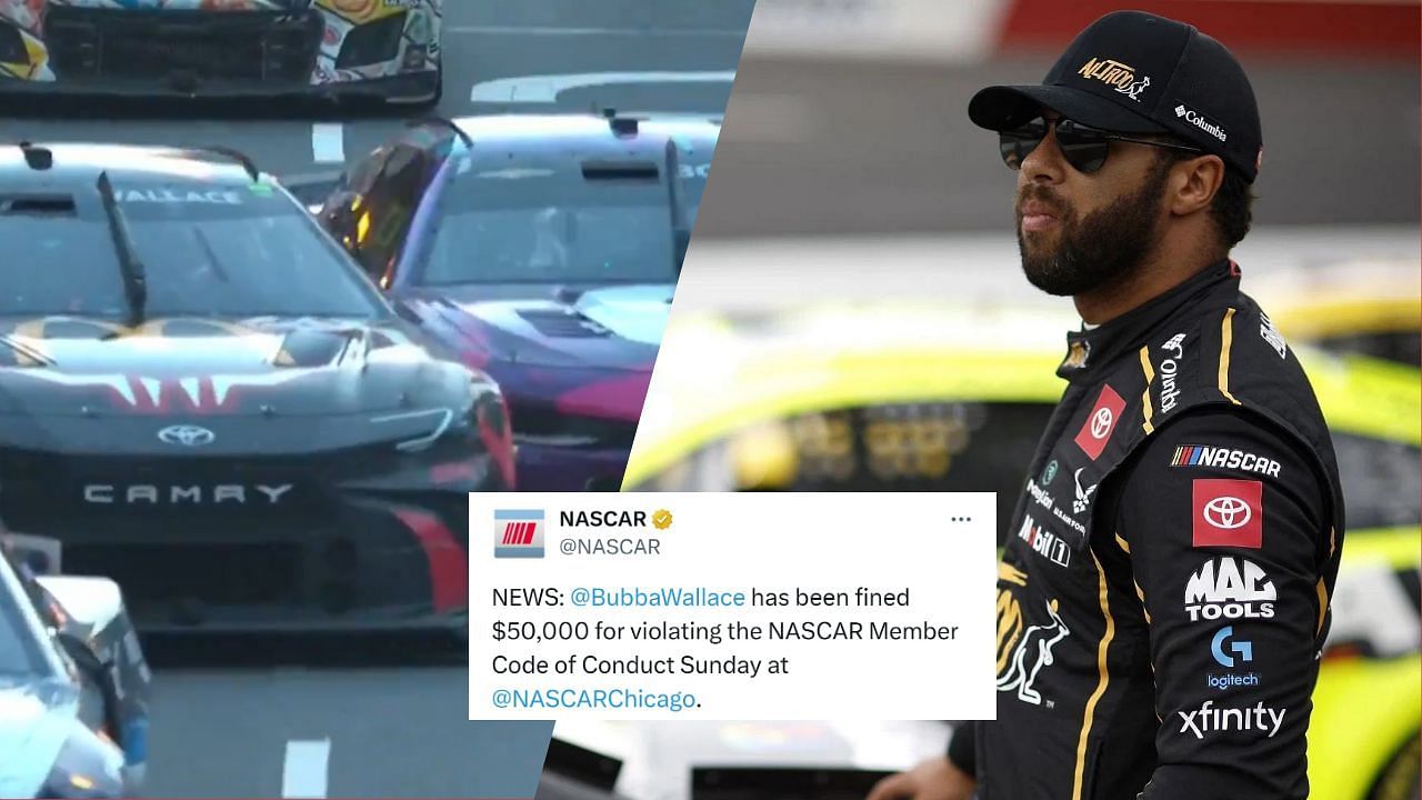 NASCAR fined Bubba Wallace $50,000 for door-slamming Alex Bowman post-checkered flag in Chicago last Sunday