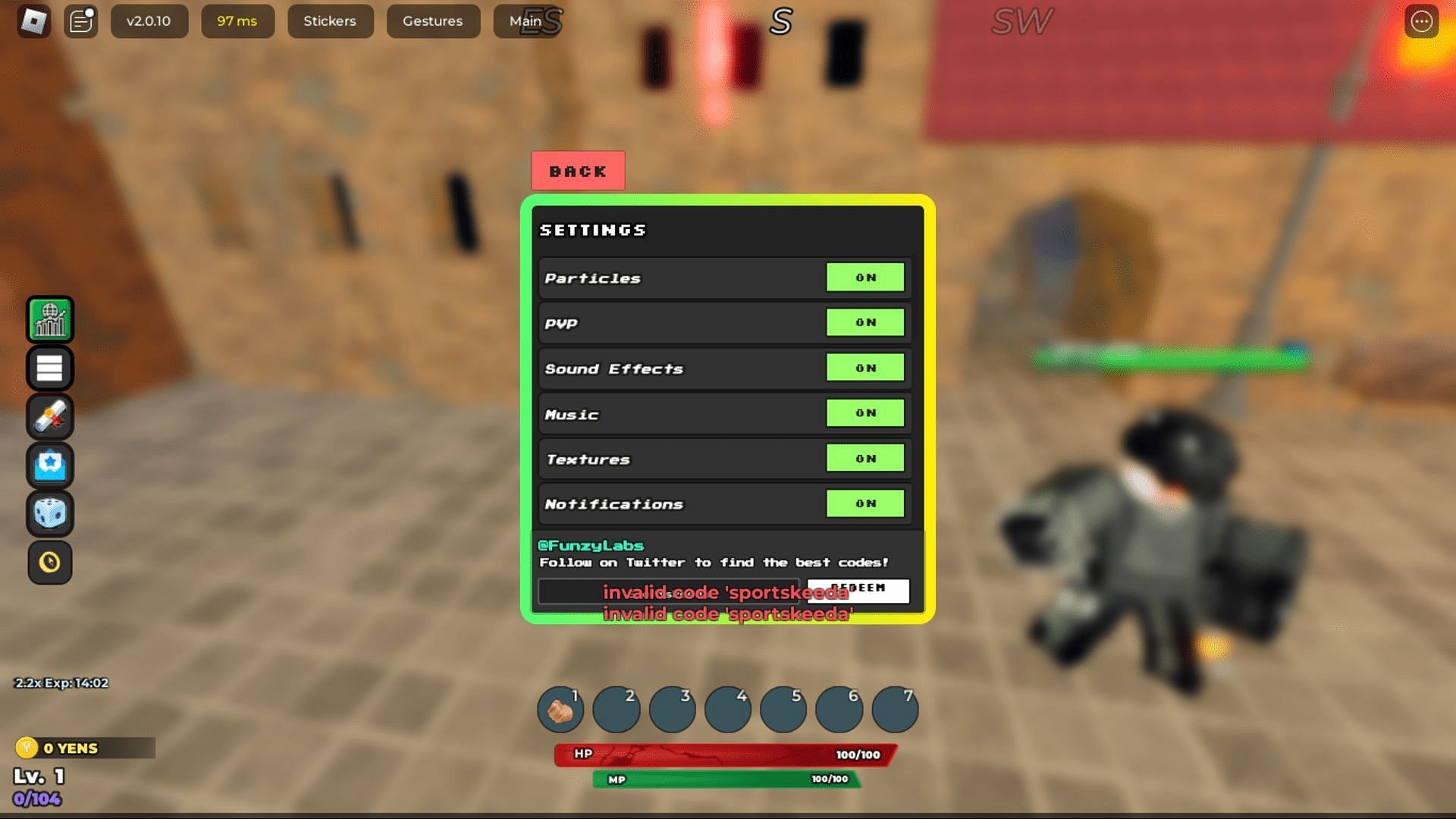 Troubleshoot codes in Hunter Era (Image via Roblox)