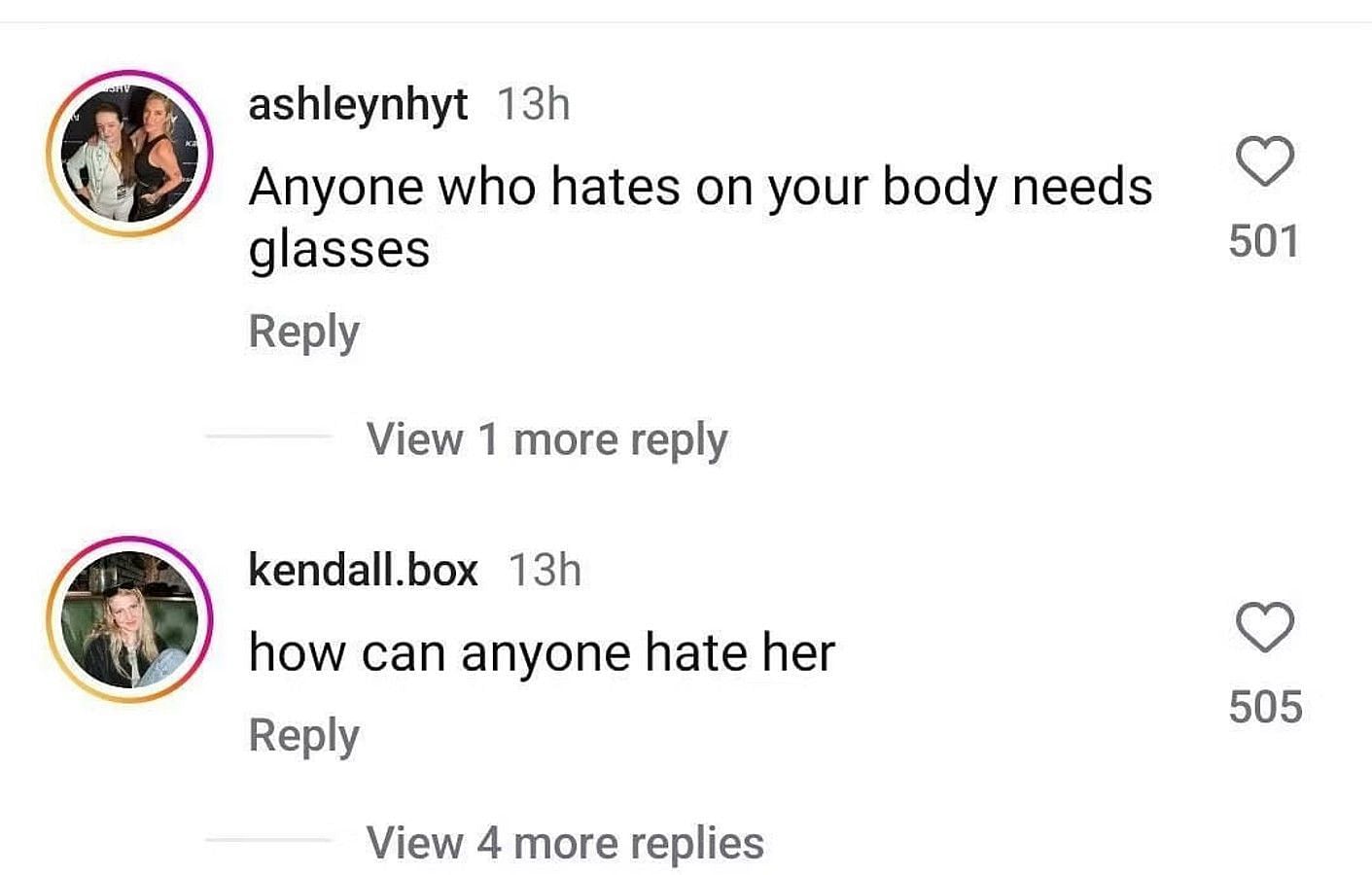 Comment under Kesha&#039;s posts about body shaming (Image via Instagram/@Kesha)