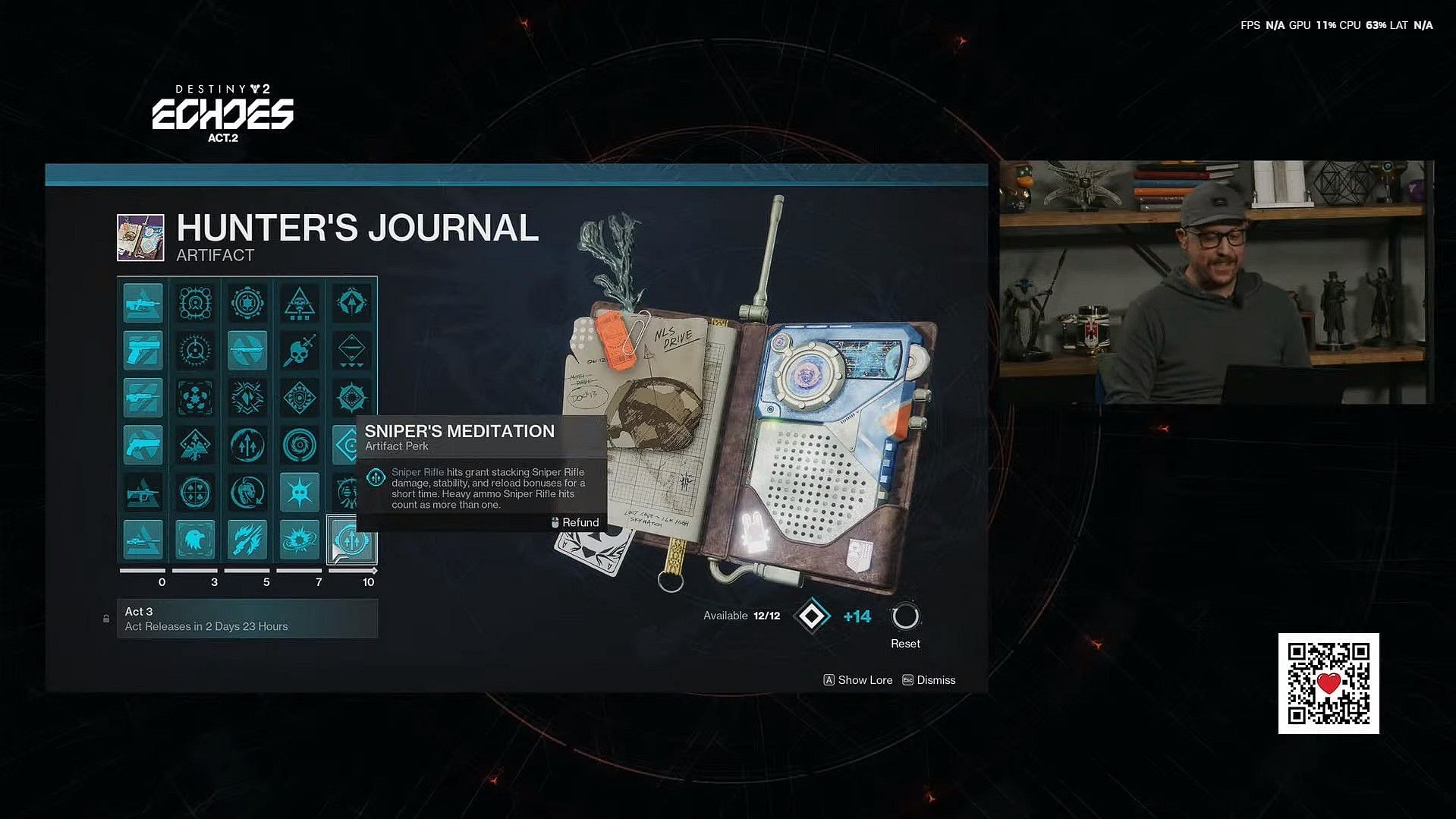 New perks in the Hunter&#039;s Journal Artifact of Destiny 2 (Image via Bungie)