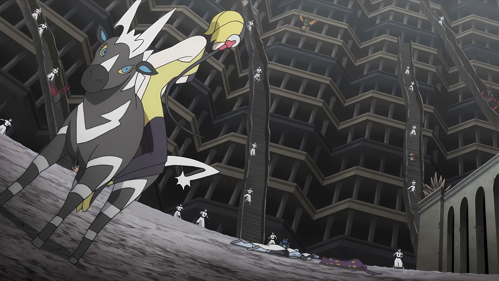 Leader Elesa is seen facing Team Plasma Grunts in the anime (Image via TPC)