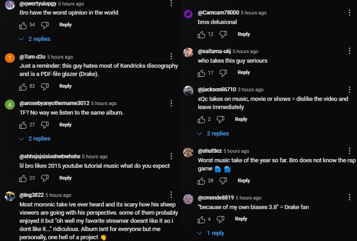 Fans critical of the Twitch streamer&#039;s opinions on Eminem&#039;s album (Image via YouTube/xQc Clips)