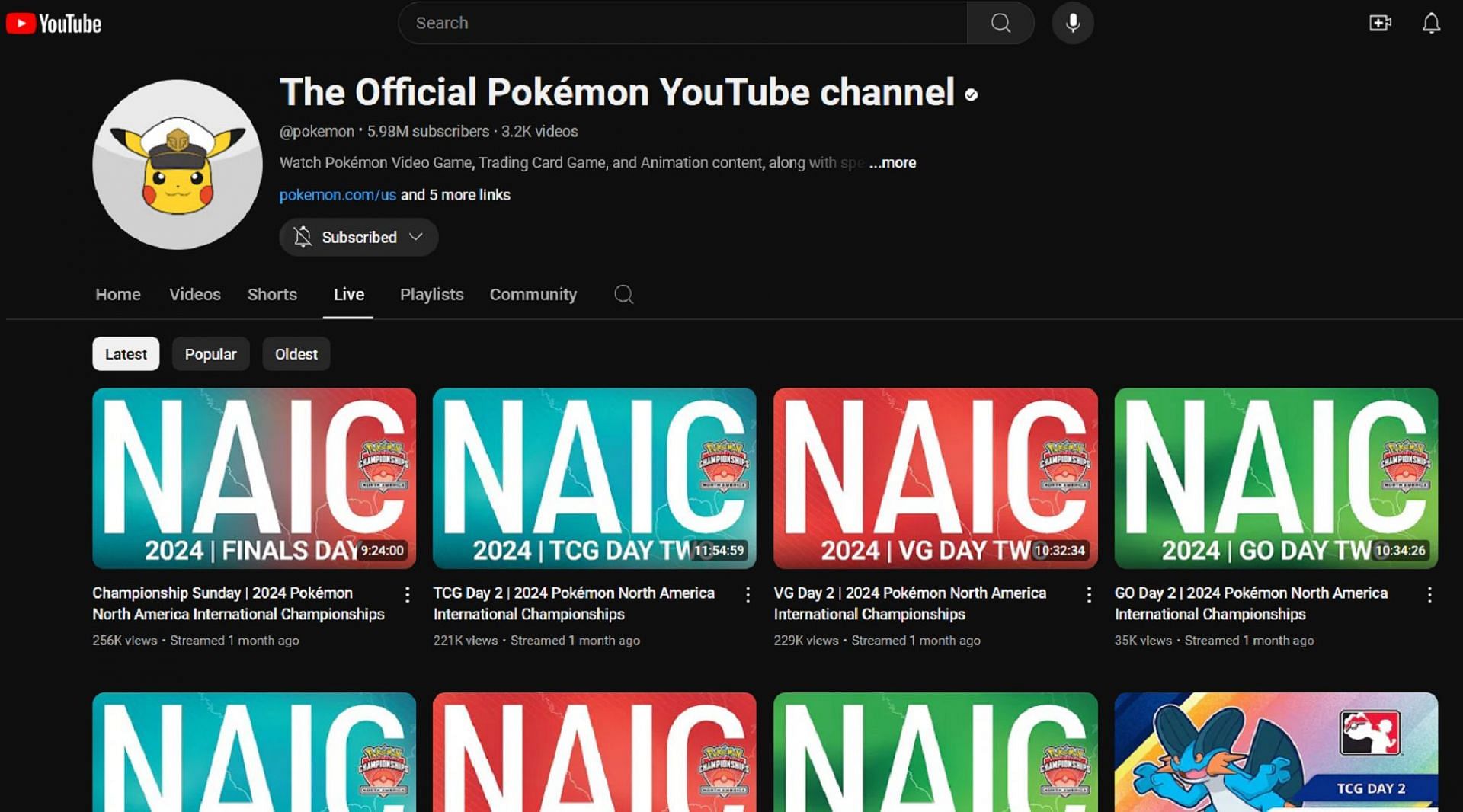 One YouTube channel will stream all the action during the 2024 World Championships (Image via The Official Pokemon YouTube channel/YouTube)