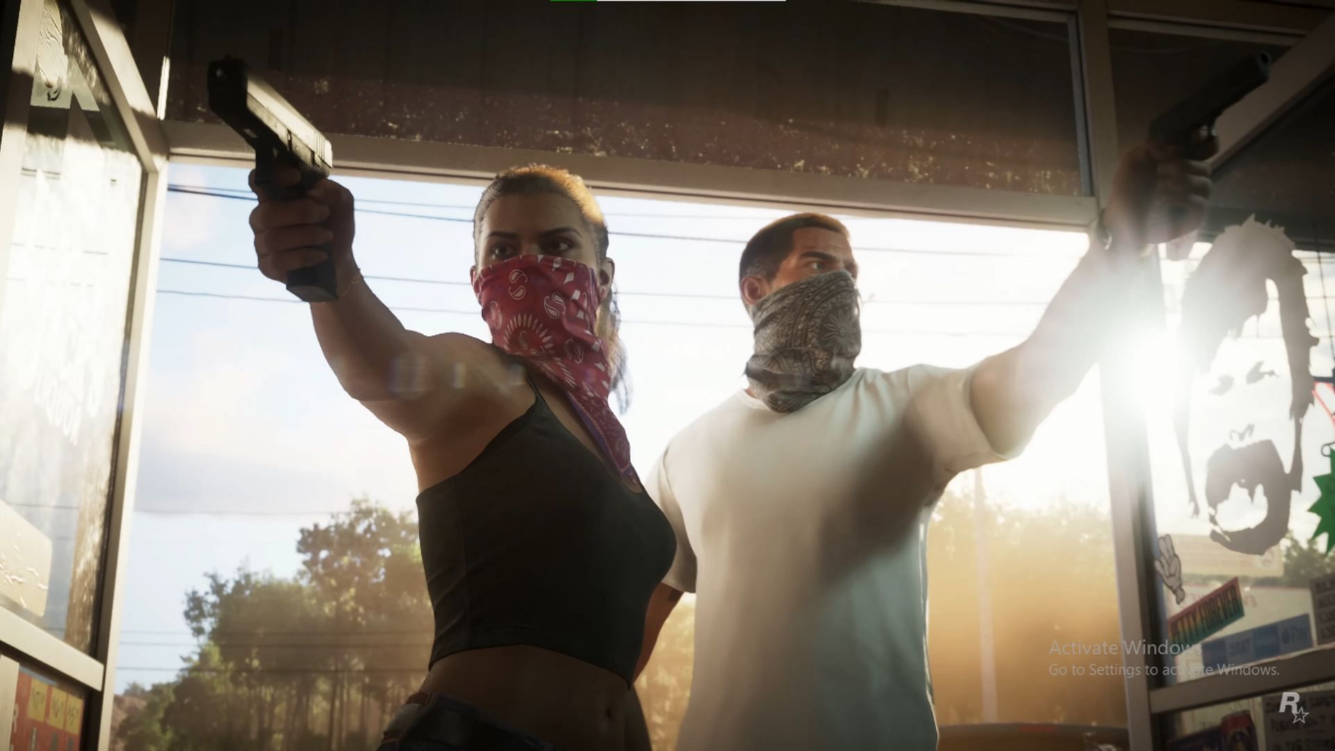 Lucia and the alleged male protagonist in the debut trailer (Image via Rockstar Games)