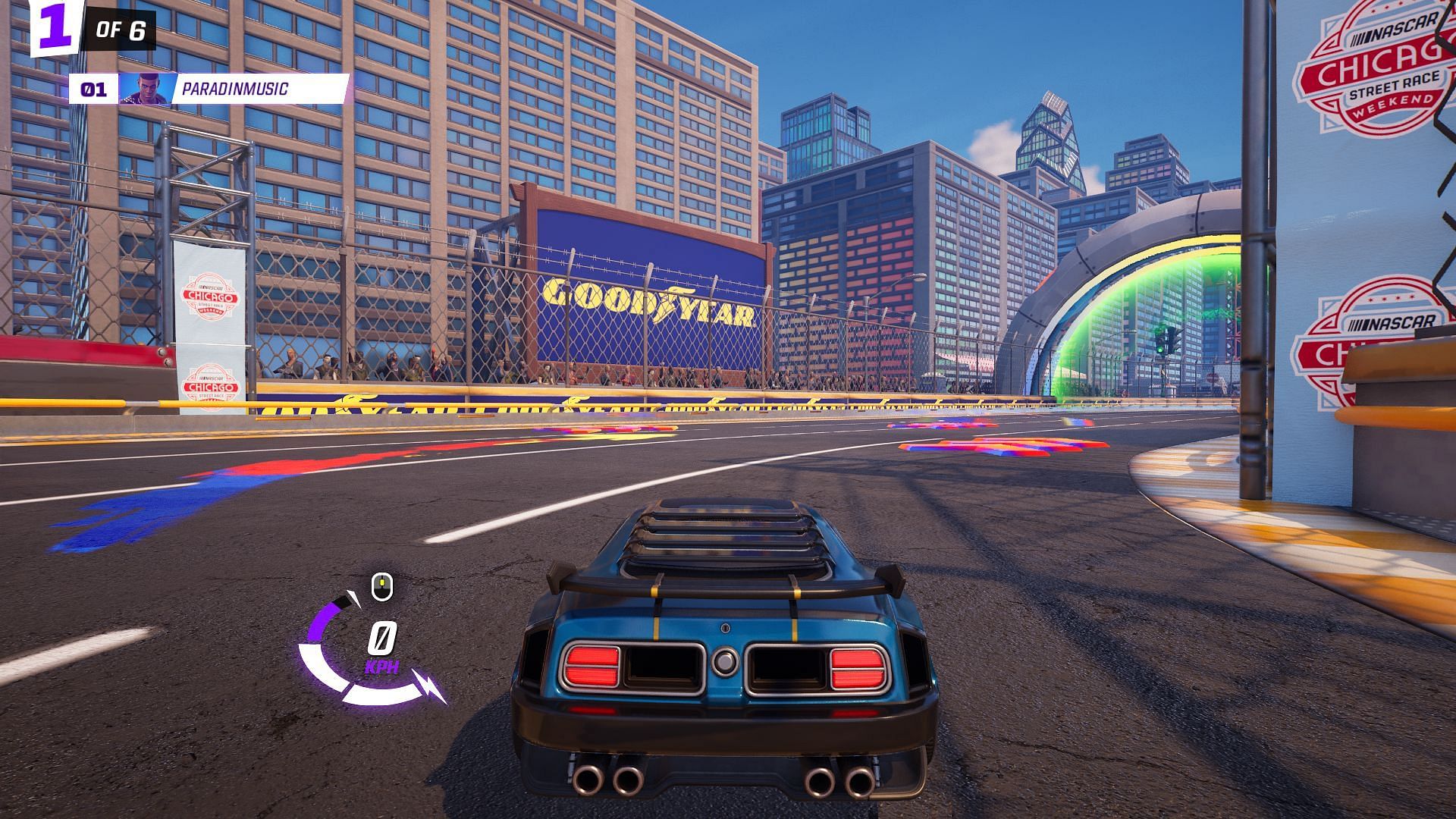 The NASCAR Chicago Street Race map takes you into a virtual Chicago. (Image via Epic Games)