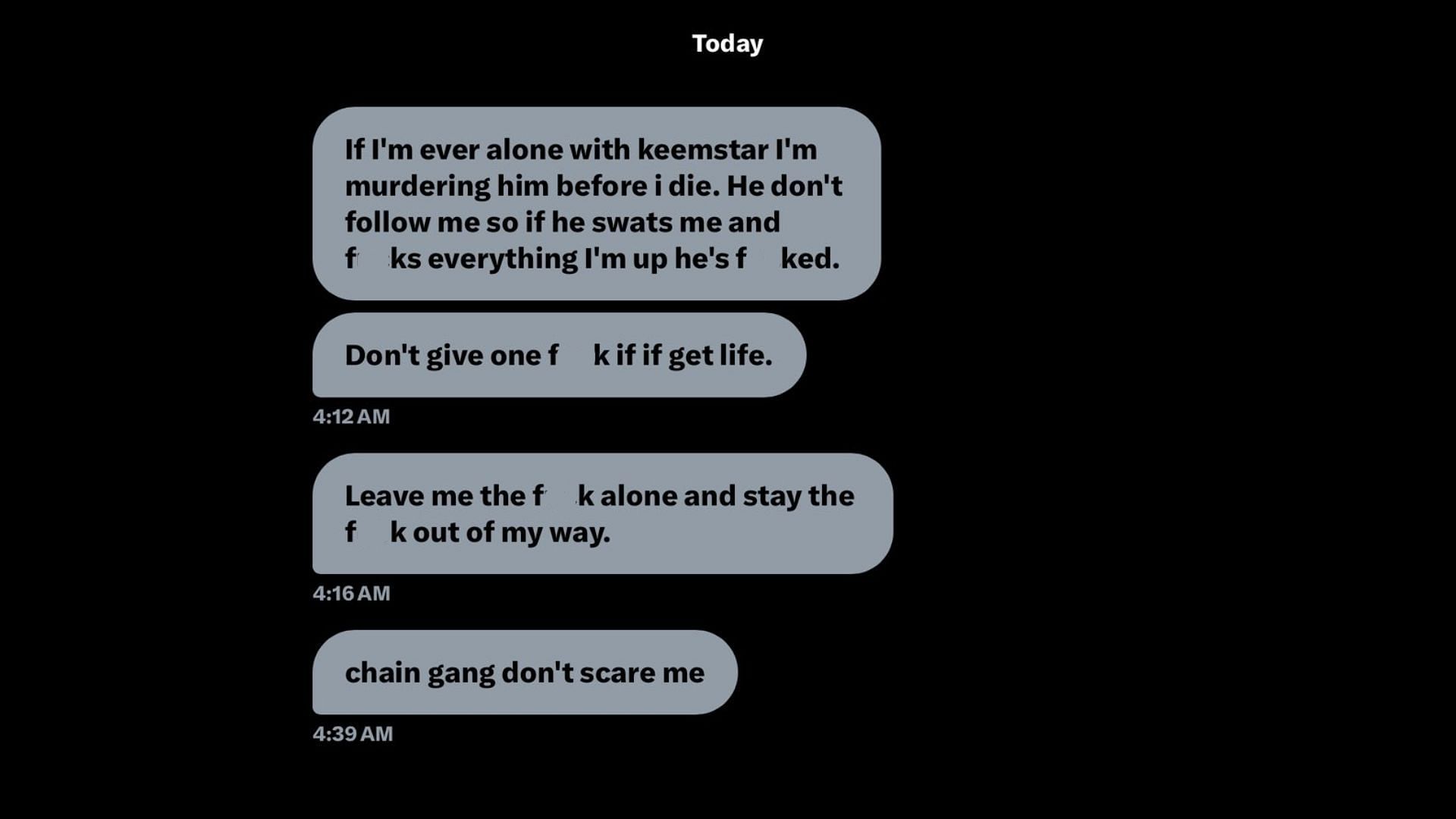 The messages sent by the man to Keemstar&#039;s fianc&eacute; (Image via KEEMSTAR/X)