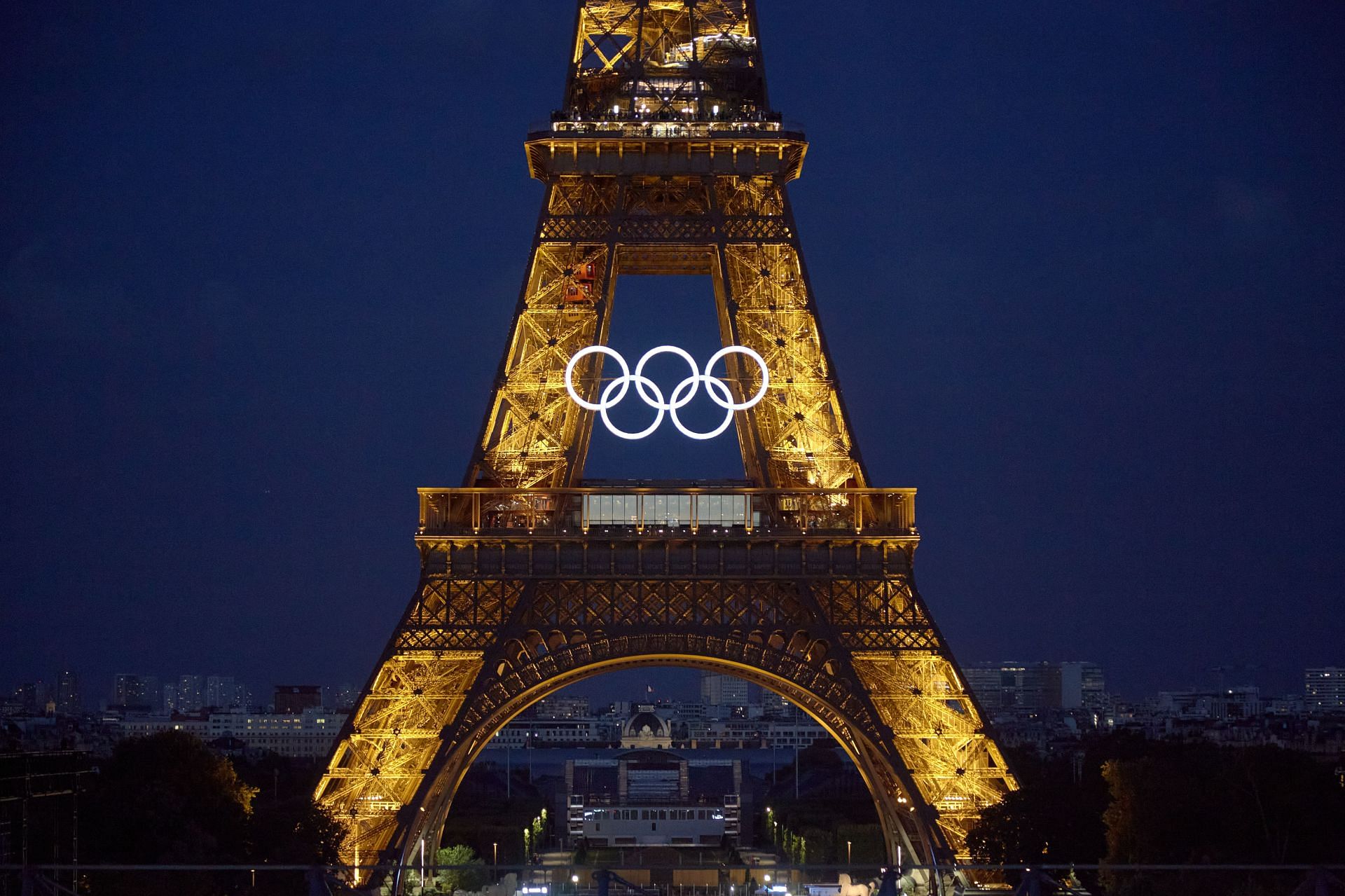 Olympic Rings Illuminated On Eiffel Tower Ahead Of Summer Olympics