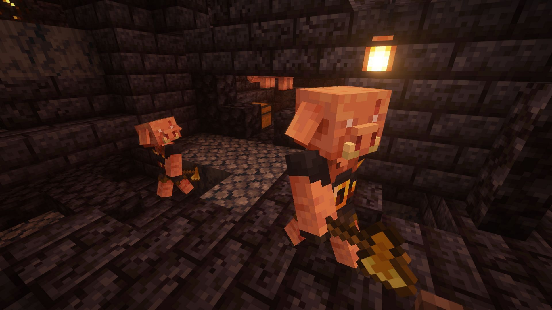 Piglin brutes in a bastion remnant (Image via Mojang)