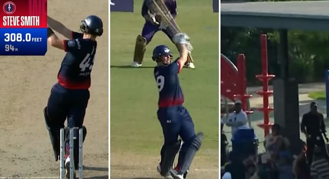 [Watch] Steve Smith hits Andre Russell out of the park with a humongous six in WAF vs LAKR MLC 2024 match