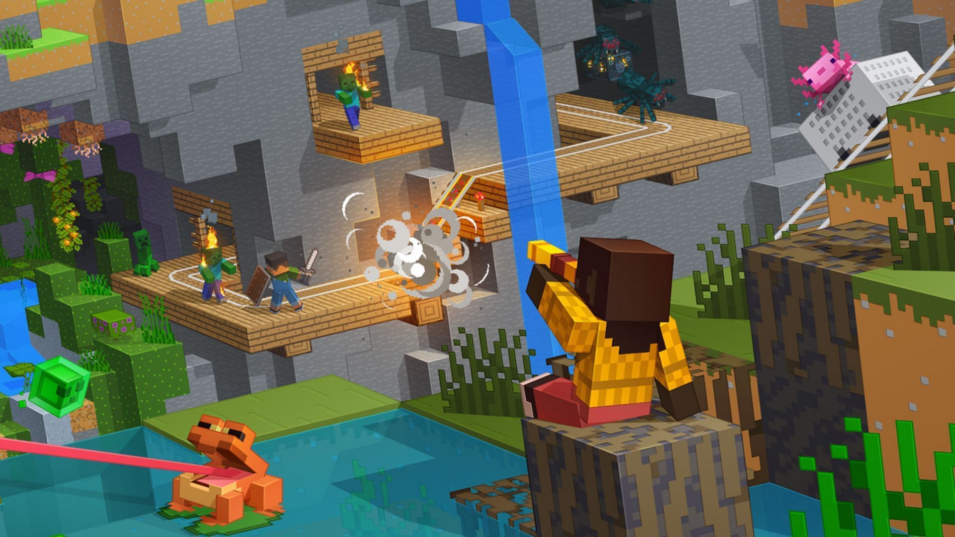 The blast is caused by using the newly added wind charge in Minecraft (Image via Mojang Studios)