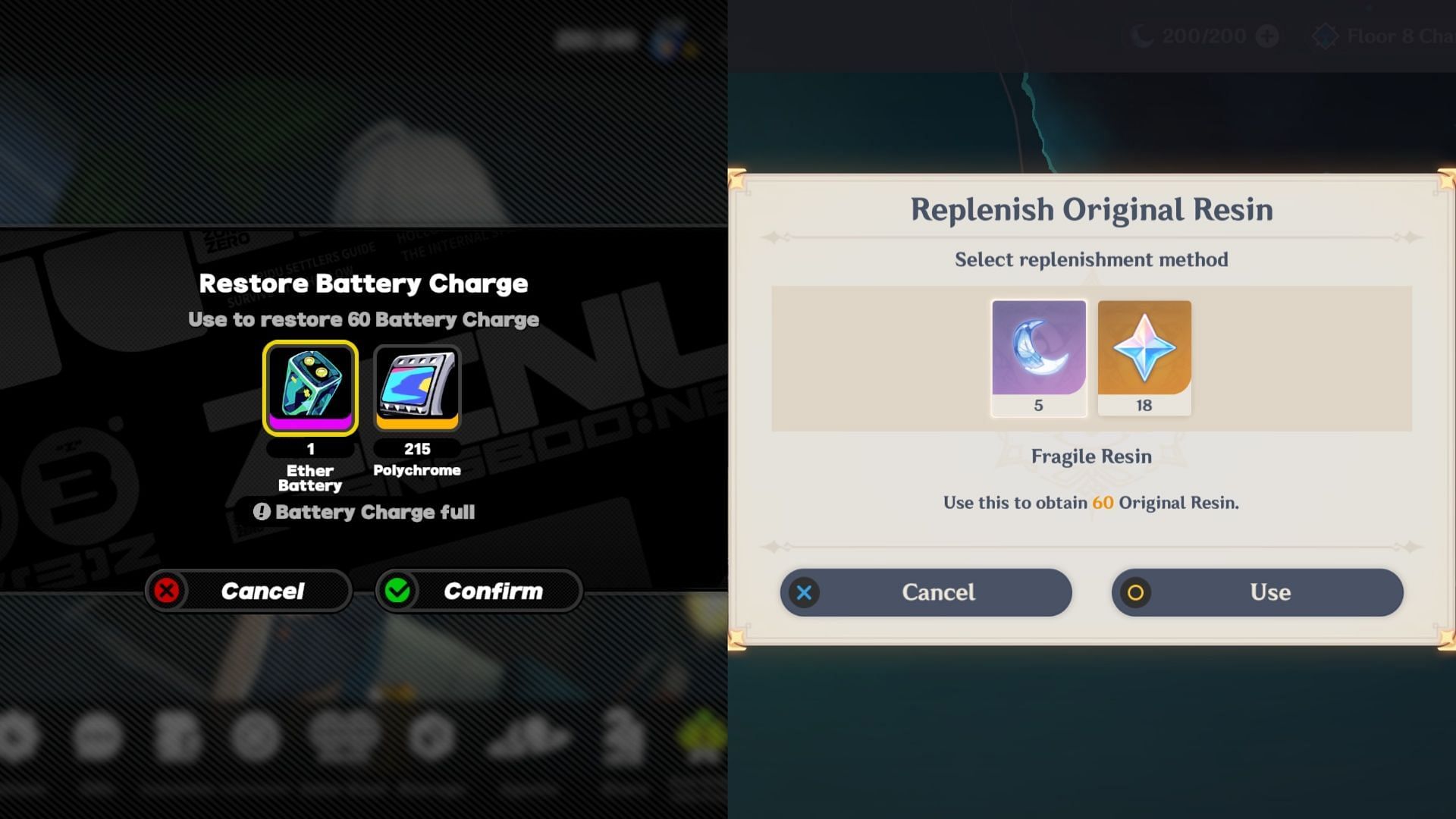 Battery Charge and Resin (Image via HoYoverse)