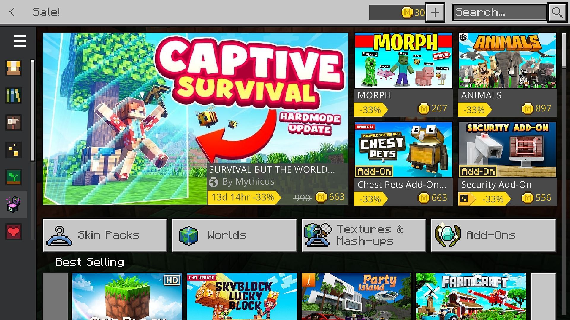 Content on sale via the Minecraft Marketplace can be found under its own specified tab (Image via Mojang)