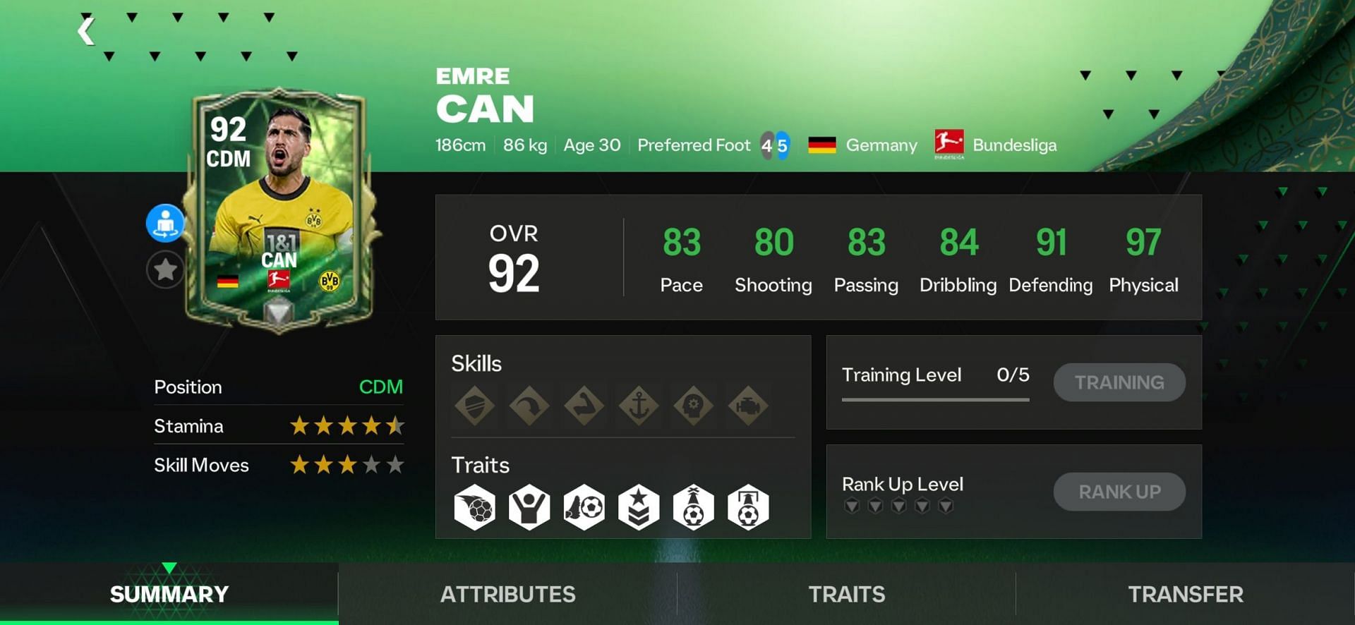 The 92 OVR Emre Can Ramadan card is to be rolled out for the purpose of FC Mobile Islamic New Year event (Image via EA Sports)