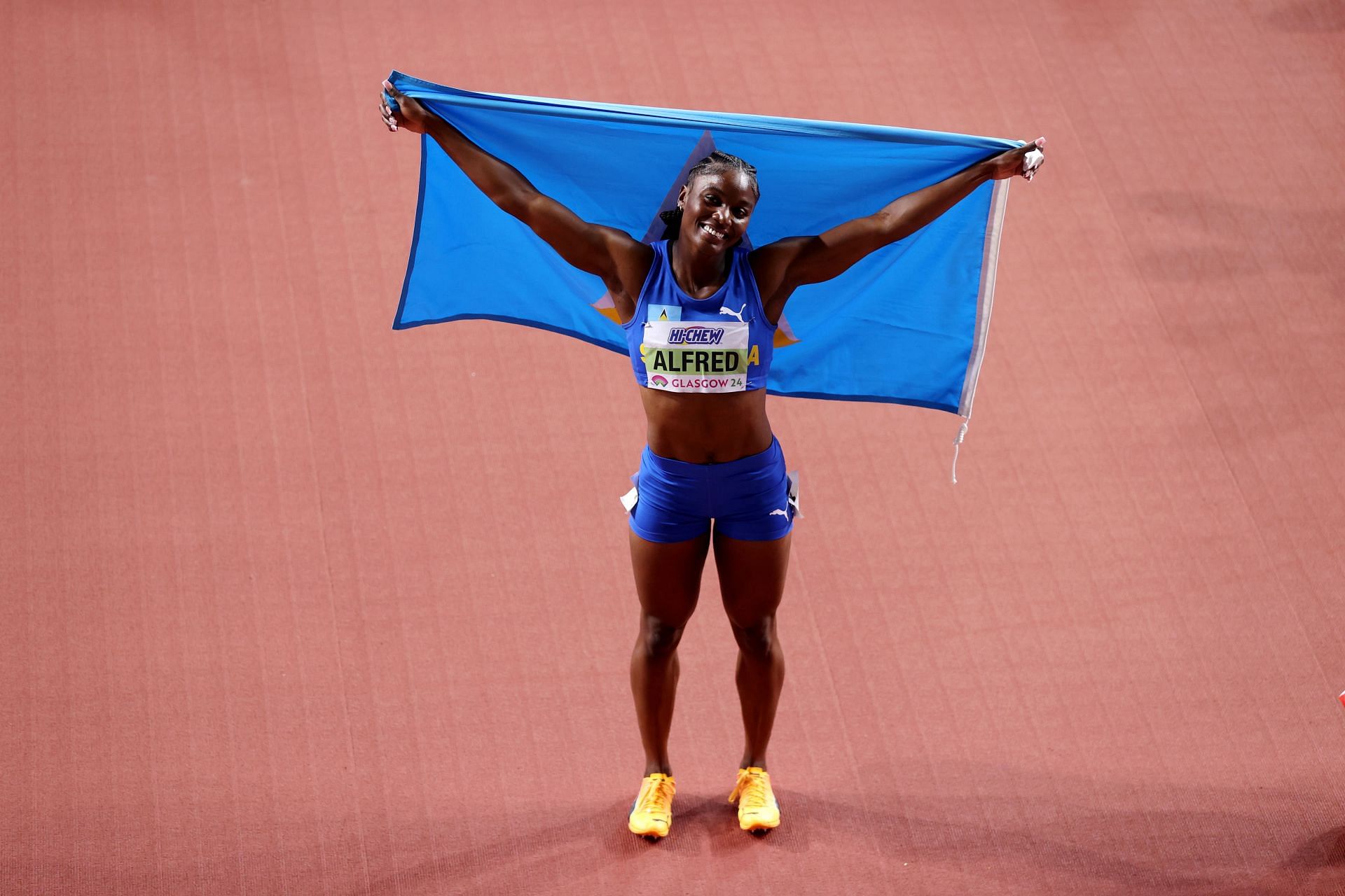 : Julien Alfred at World Athletics Indoor Championships Glasgow 2024. (Photo by Alex Pantling/Getty Images)