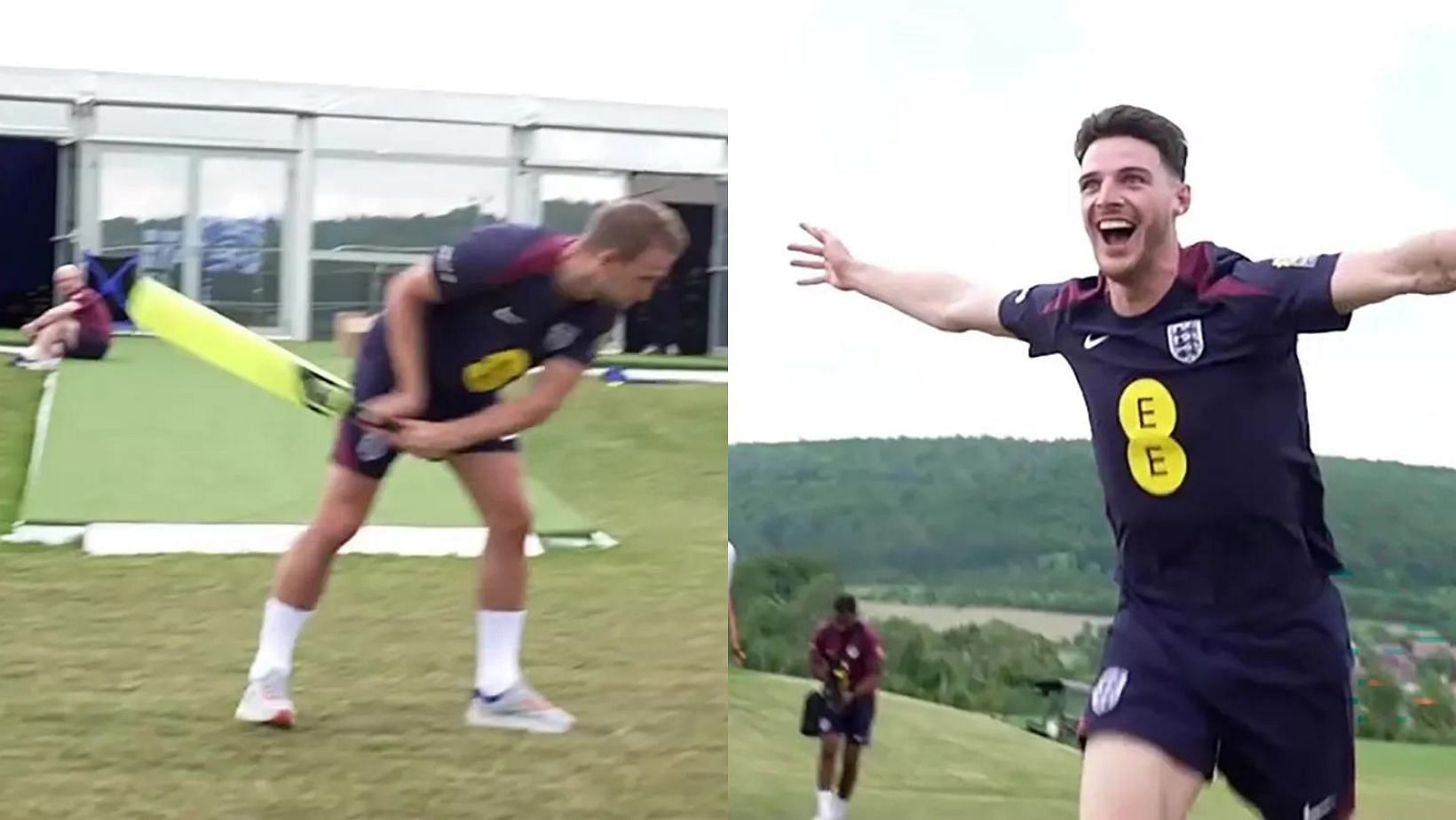 Harry Kane (L) getting rattled by Declan Rice (R).