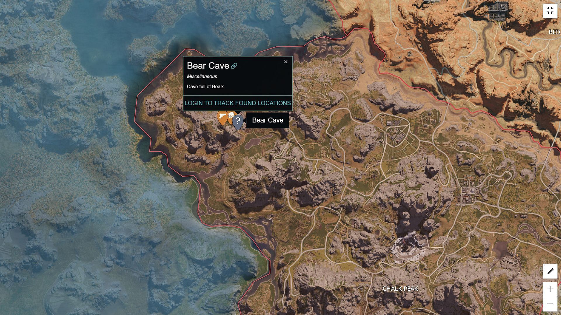 The hidden bear cave location in Chalk Peak (Image via Starry Studio)