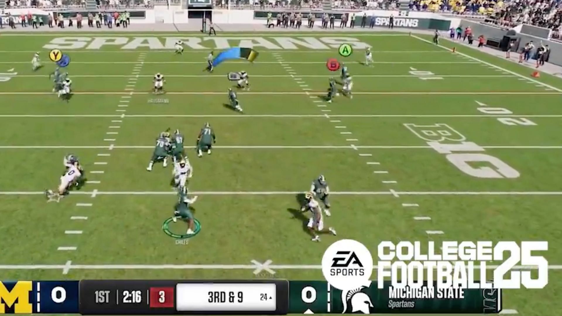 A look at the passing meter while using the revamped passing style in College Football 25 (credit: @EASPORTSCollege on X)