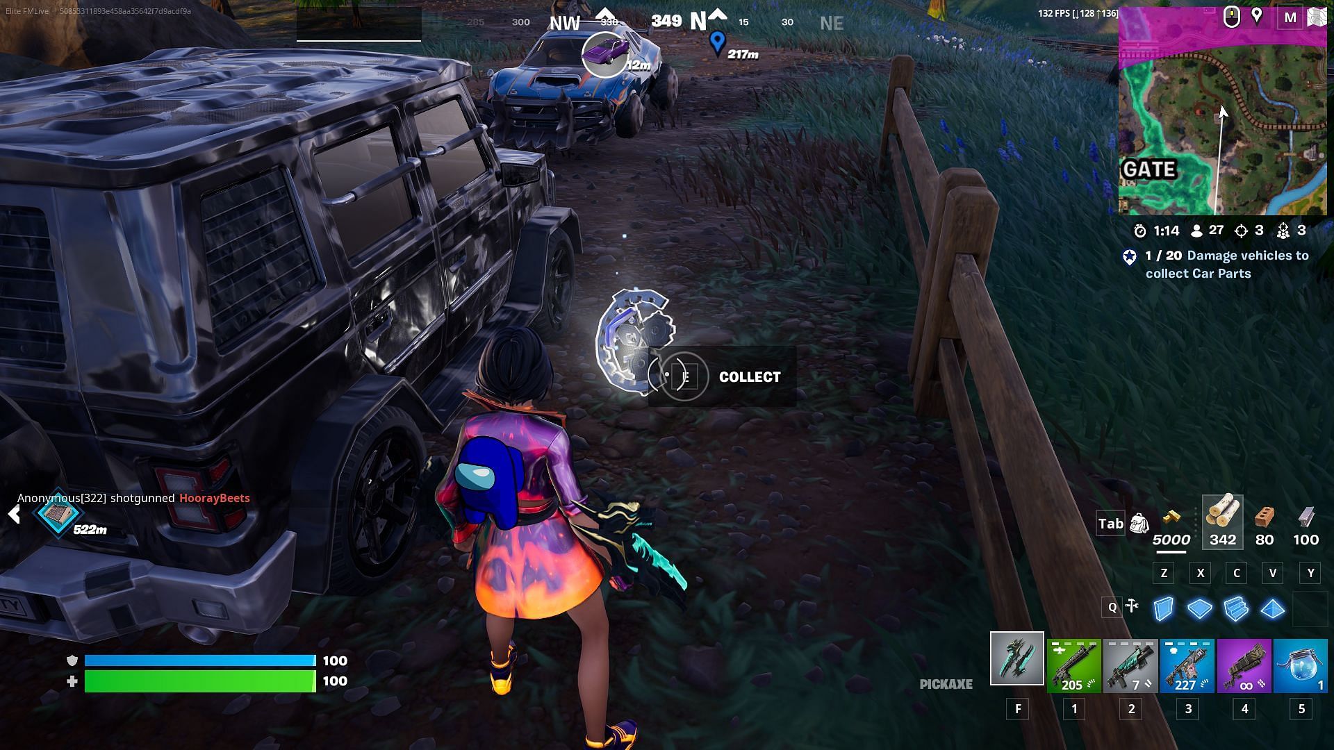 Damage vehicles and collect car parts (Image via Epic Games)