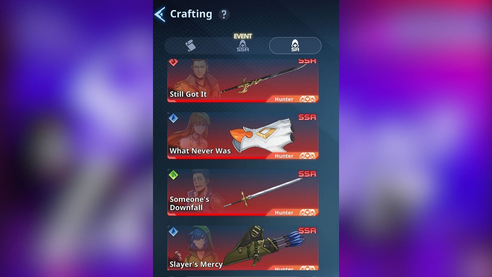 You can get Exclusive Weapons for five SR Hunters (Image via Netmarble)