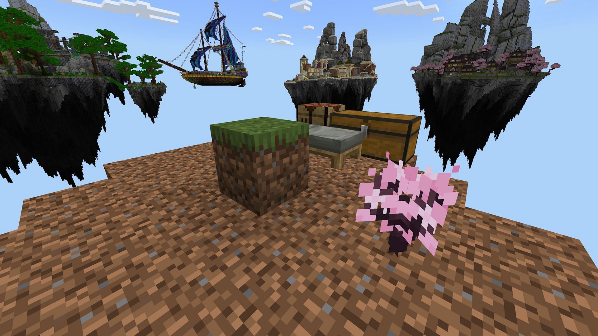 A small starter one block platform (Image via Mojang)