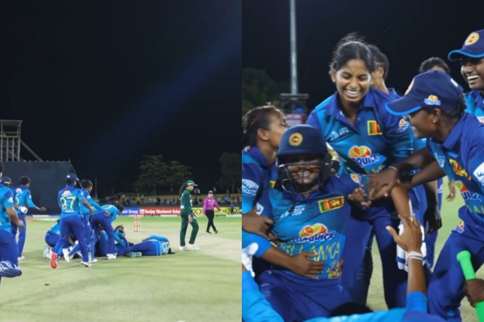 Sri Lankan players erupted into celebration and ran onto the field after defeating Pakistan (Image via Instagram/@asiancricketcouncil)