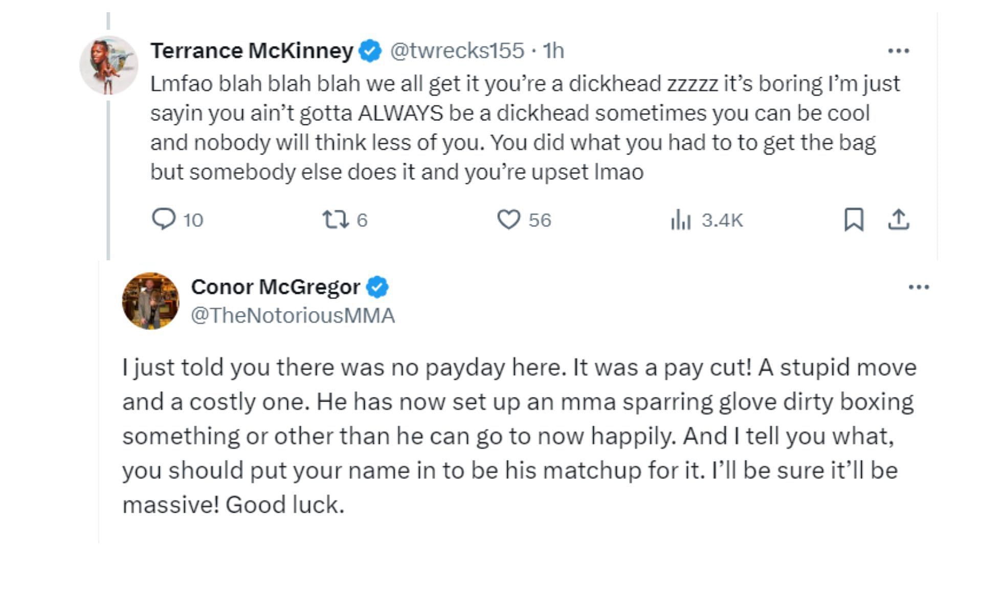 The exchange between McGregor and McKinney continued