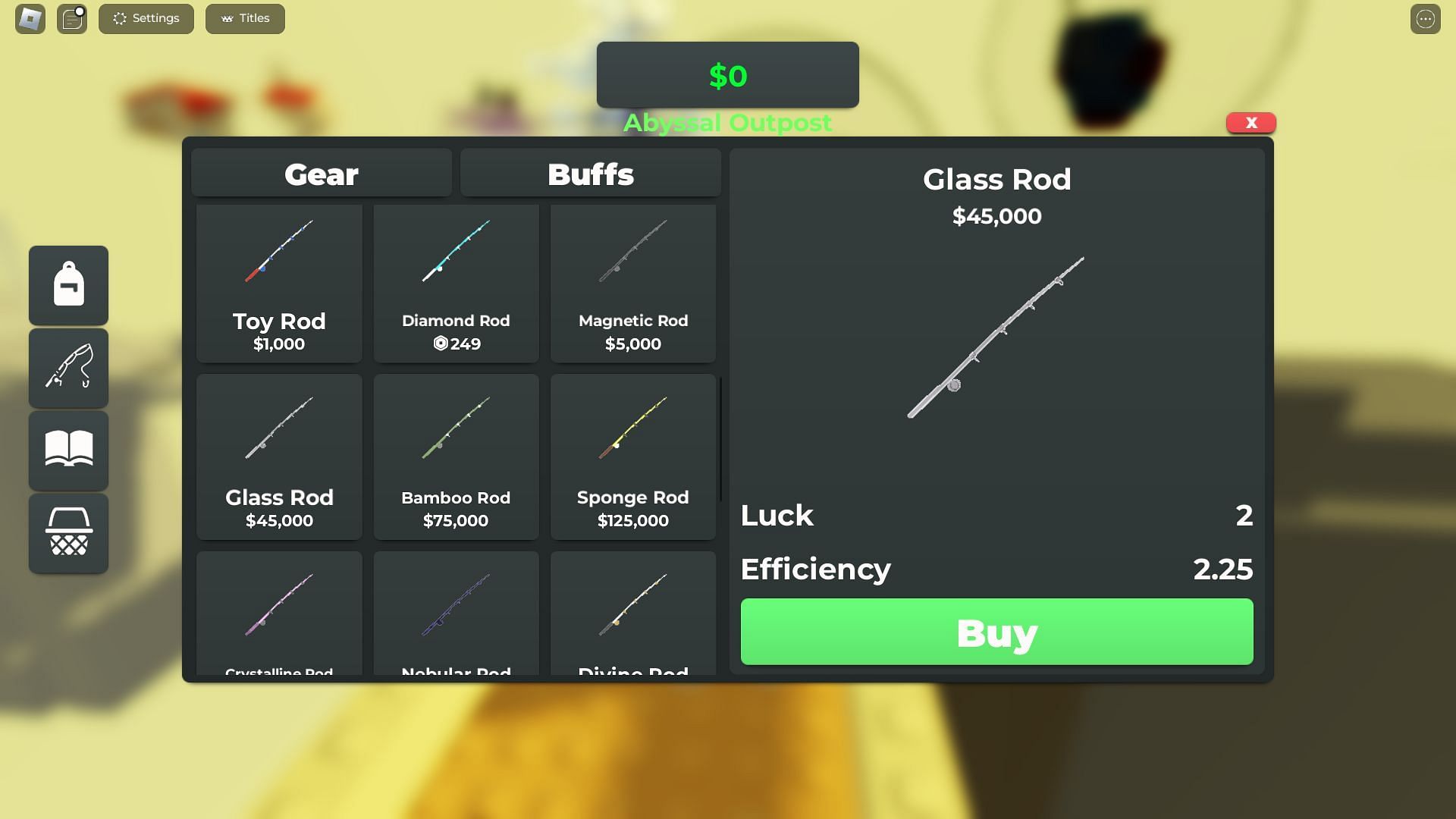 Rod selection screen (Image via Roblox)