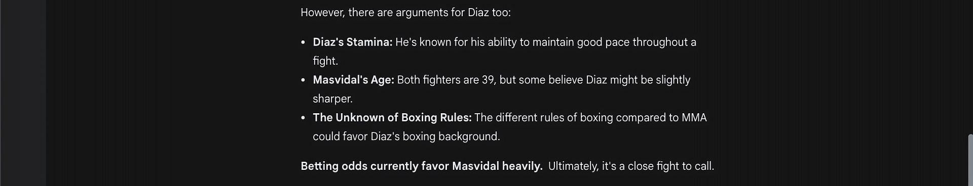 The AI's points in Nate Diaz's defense