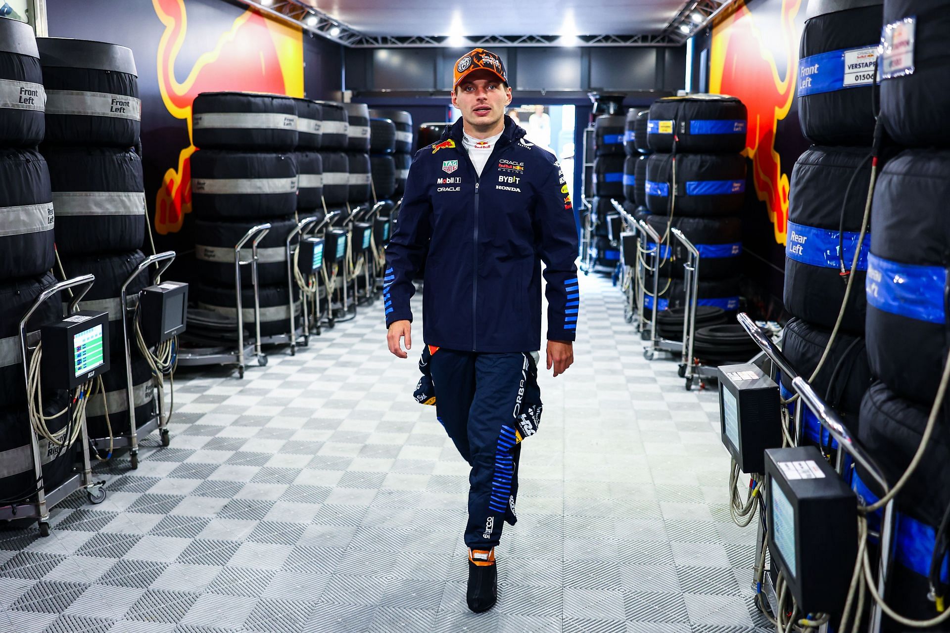 Max Verstappen of the Netherlands and Oracle Red Bull Racing walks into the garage during qualifying ahead of the F1 Grand Prix of Hungary at Hungaroring on July 20, 2024 in Budapest, Hungary. (Photo by Mark Thompson/Getty Images)