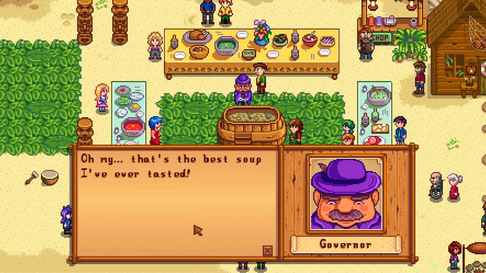 The best response from the visiting Governor raises friendship by 120 points (Image via ConcernedApe || YouTube@ezlilyy)