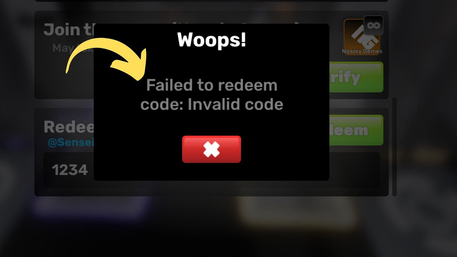 Rivals invalid code issue (Image via Roblox || Sportskeeda)