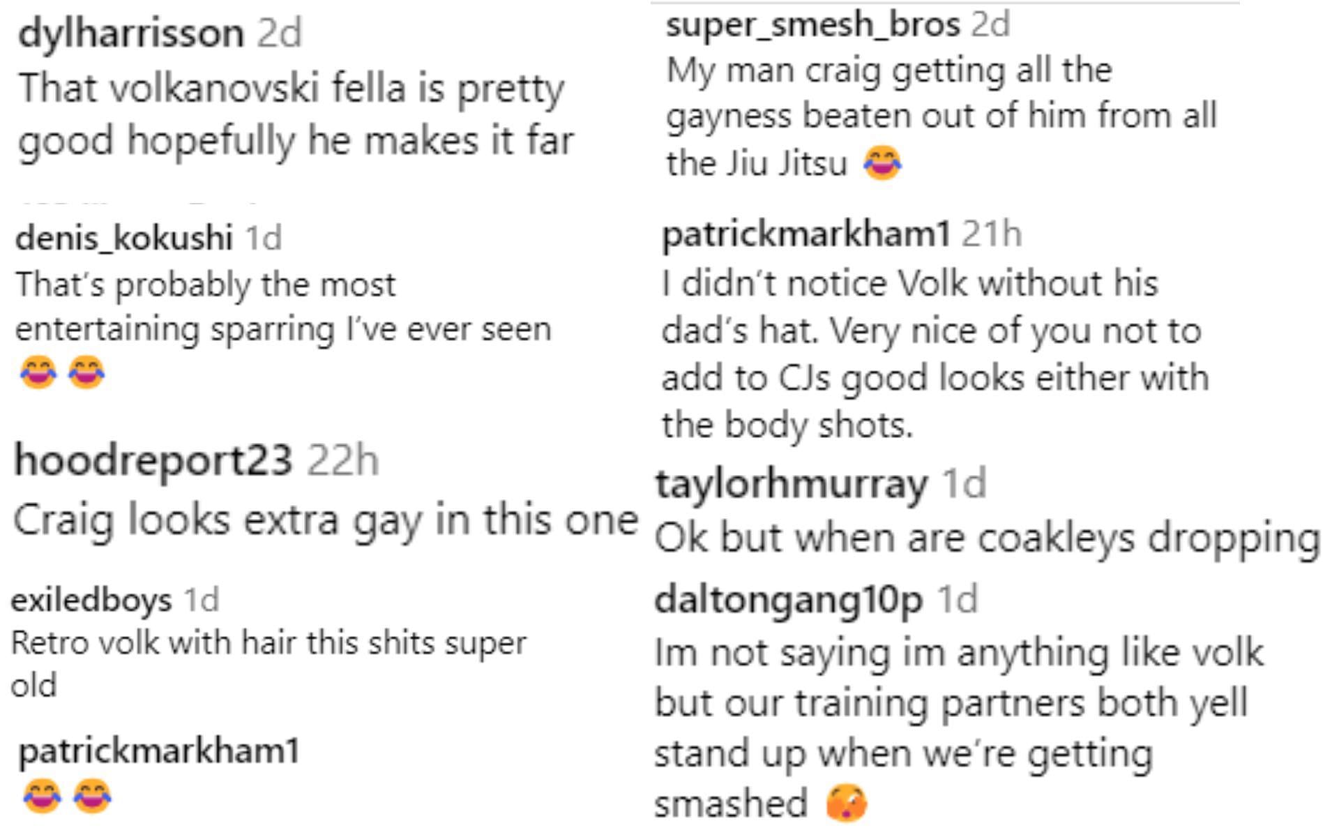 Screenshot fan reactions to Jones and Volkanovski&#039;s sparring vdeio