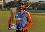 Khaleel Ahmed with the T20I series trophy in India's tour of ZImbabwe (Image Credits: Khaleel Ahmed's Instagram)